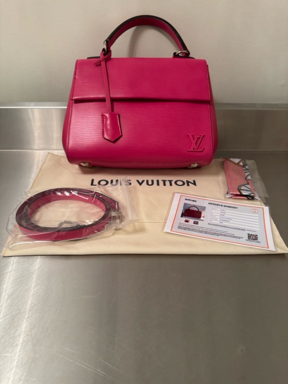 Louis Vuitton Fuchsia Epi Leather Satchel with Detachable Strap